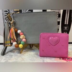 NWOT FOSSIL Gray Clutch/Wristlet and a BETSY JOHNSON NWT Pink Wallet